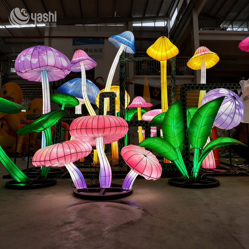 Custom Colorful Mushroom & Plant Lantern Group, Mixed‑Size LED Light Sculpture for Outdoor Theme Festival