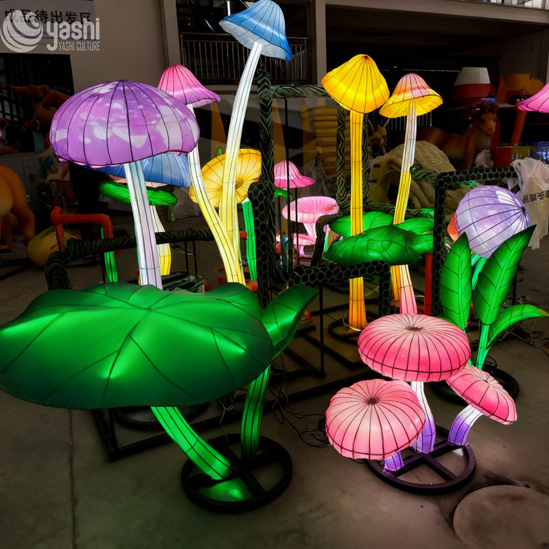 Custom Colorful Mushroom & Plant Lantern Group, Mixed‑Size LED Light Sculpture for Outdoor Theme Festival