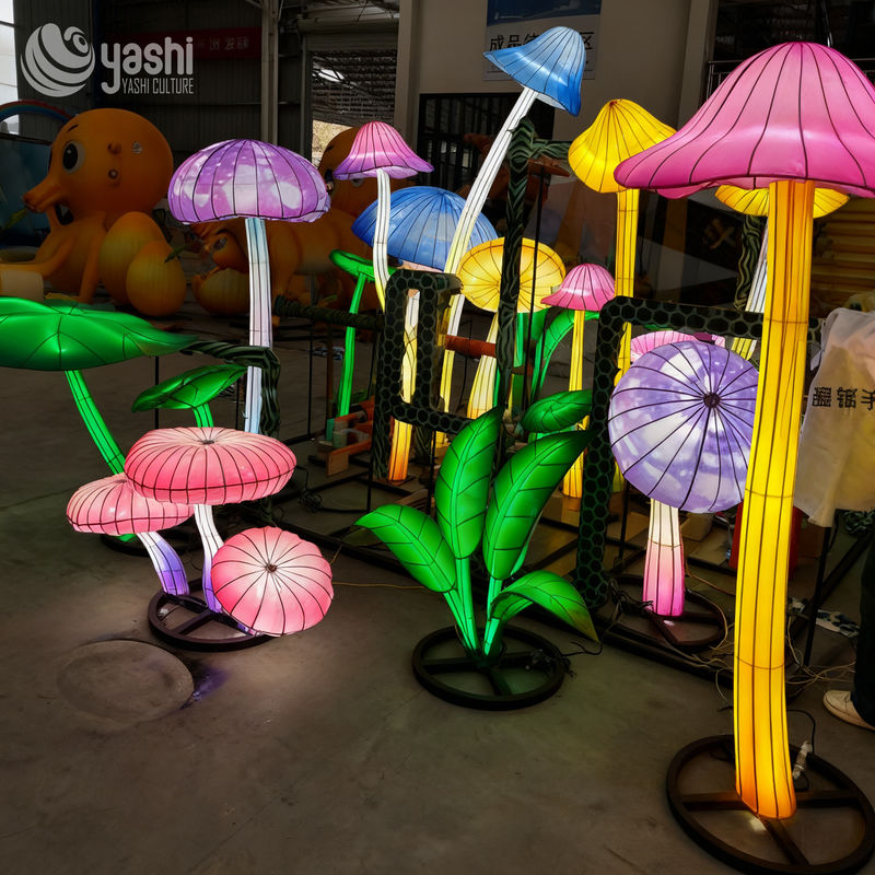 Custom Colorful Mushroom & Plant Lantern Group, Mixed‑Size LED Light Sculpture for Outdoor Theme Festival