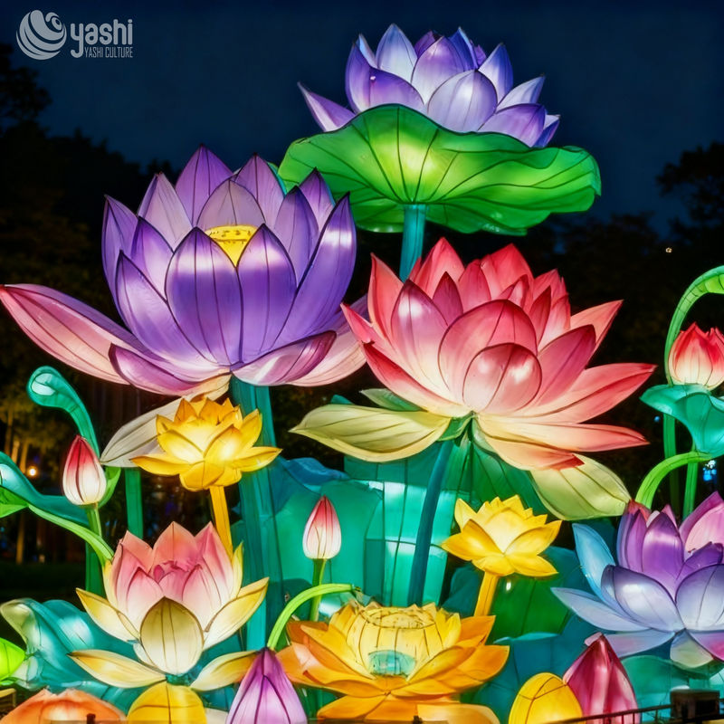 Custom Multi‑Color Lotus Flower Lantern Group, Large LED Floral Light Sculpture for Water & Park Decoration
