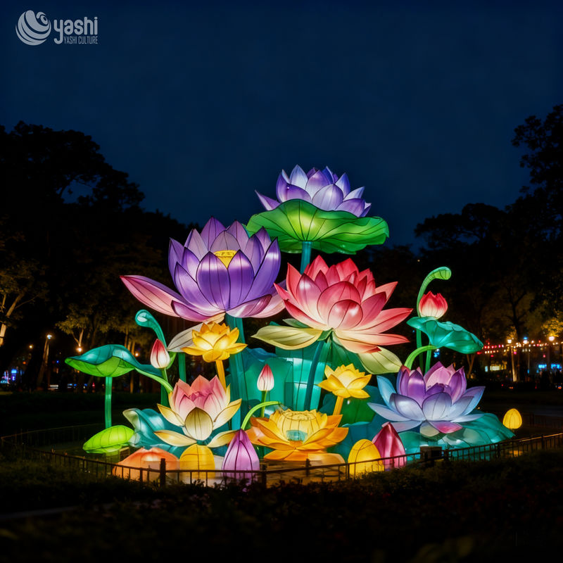 Custom Multi‑Color Lotus Flower Lantern Group, Large LED Floral Light Sculpture for Water & Park Decoration