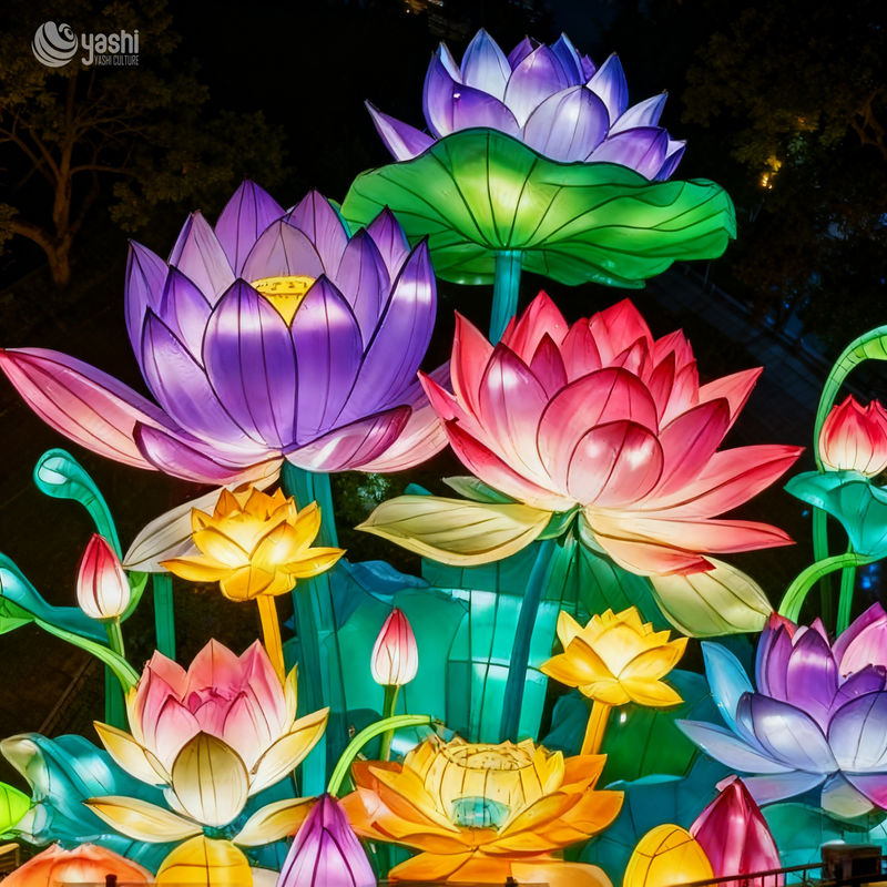 Custom Multi‑Color Lotus Flower Lantern Group, Large LED Floral Light Sculpture for Water & Park Decoration