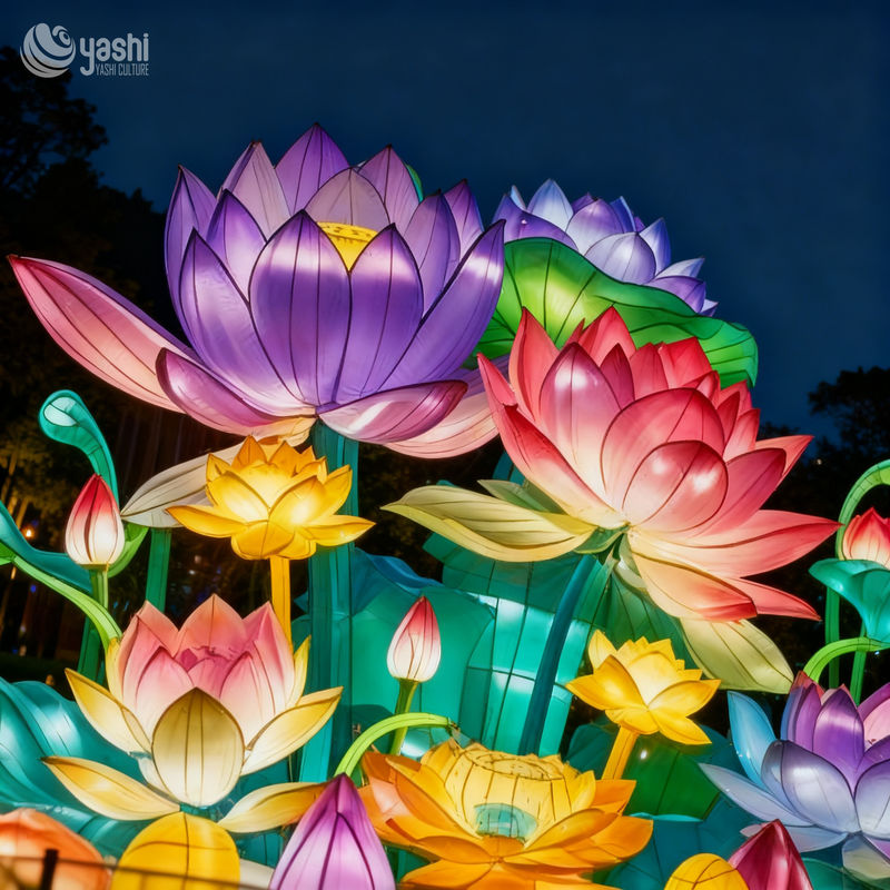 Custom Multi‑Color Lotus Flower Lantern Group, Large LED Floral Light Sculpture for Water & Park Decoration