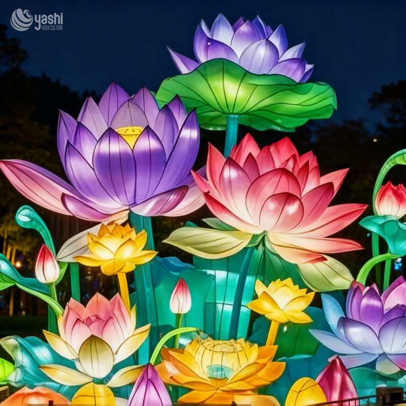 Custom Multi‑Color Lotus Flower Lantern Group, Large LED Floral Light Sculpture for Water & Park Decoration