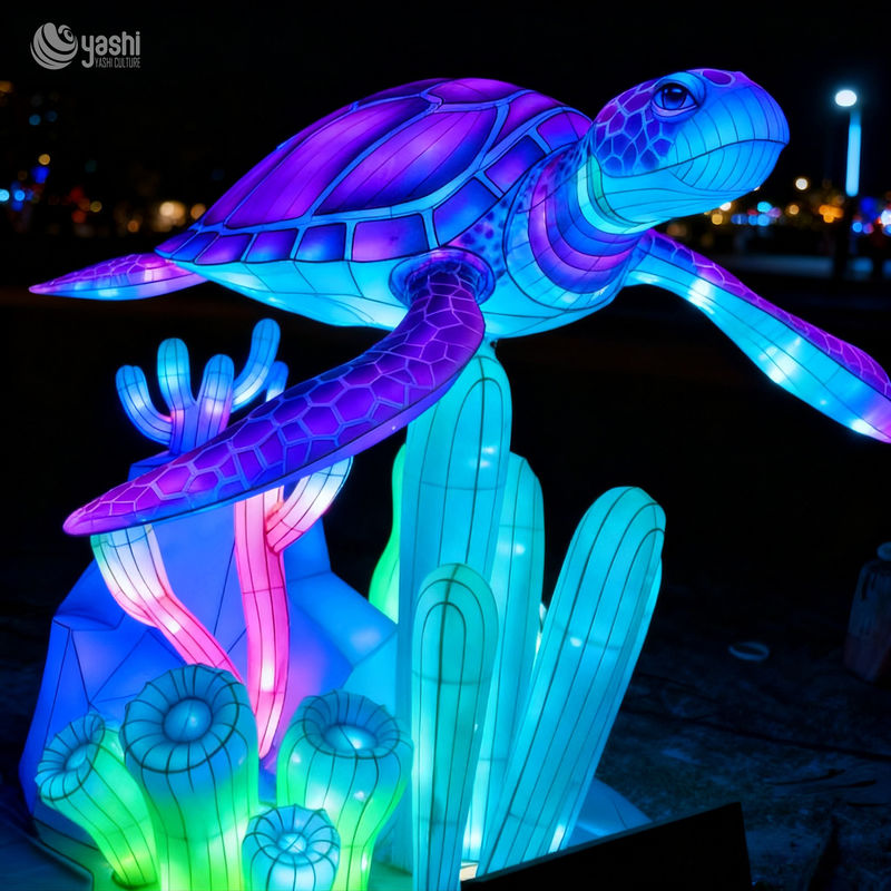 Chinese Cartoon Animal Lantern - Turtle Sculpture Lantern for Zoo and Ocean Theme Decorations