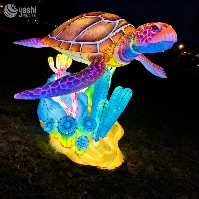 Custom Sea Turtle Lantern | Large LED Marine Turtle Light Sculpture with Coral Base for Under‑Sea Theme Outdoor Exhibition