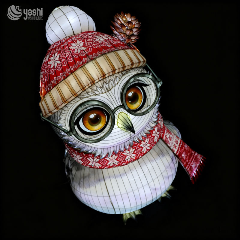 Custom Winter Owl Lantern | Large LED Christmas Owl Light Sculpture with Hat Scarf for Outdoor Holiday Exhibition