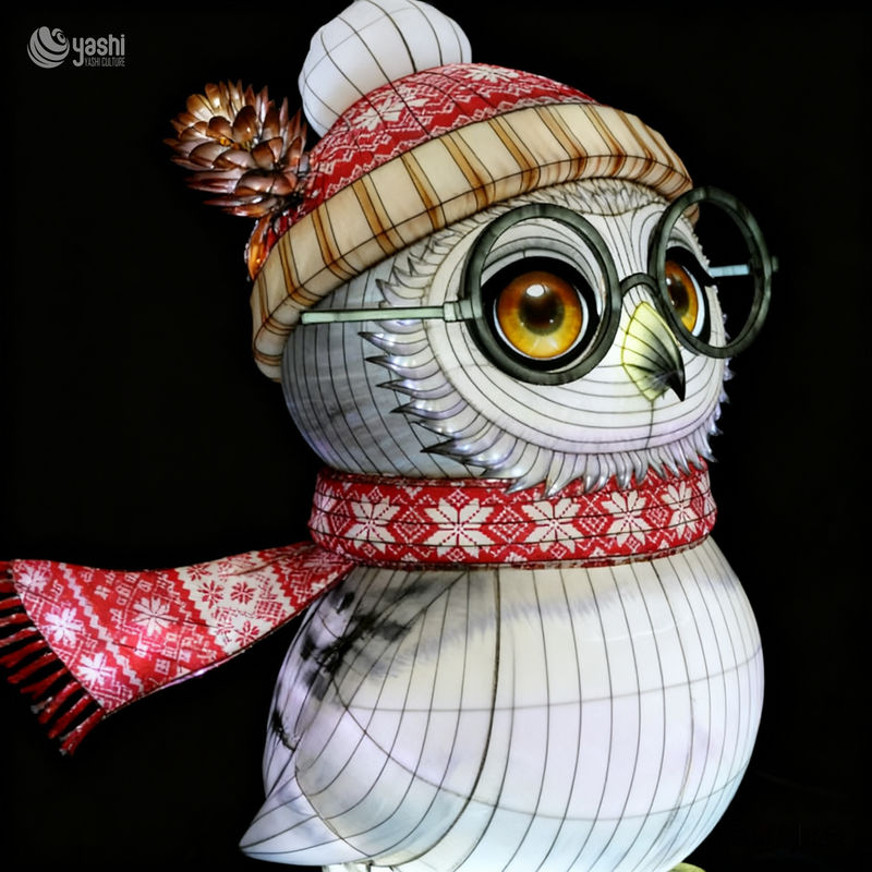 Custom Winter Owl Lantern | Large LED Christmas Owl Light Sculpture with Hat Scarf for Outdoor Holiday Exhibition