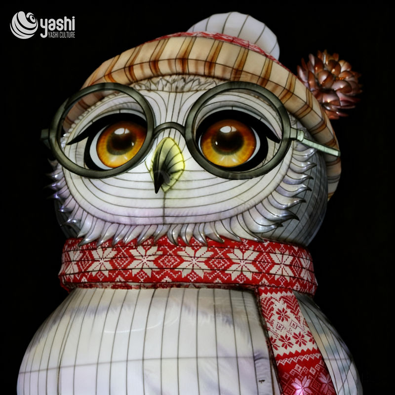 Custom Winter Owl Lantern | Large LED Christmas Owl Light Sculpture with Hat Scarf for Outdoor Holiday Exhibition