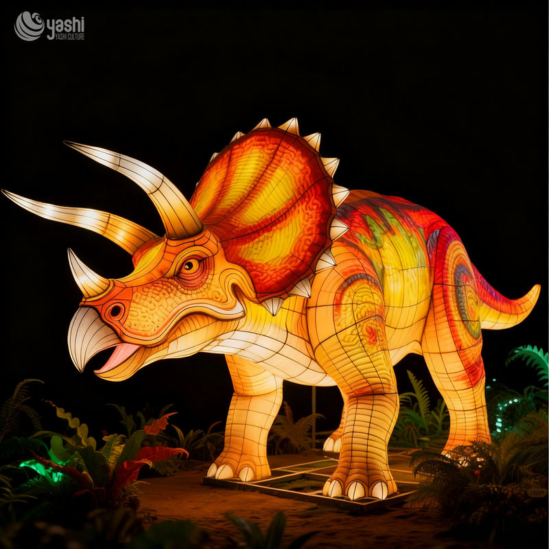 Custom Triceratops Dinosaur Lantern, Large Dinosaur LED Light Sculpture for Dino Theme Light Festival