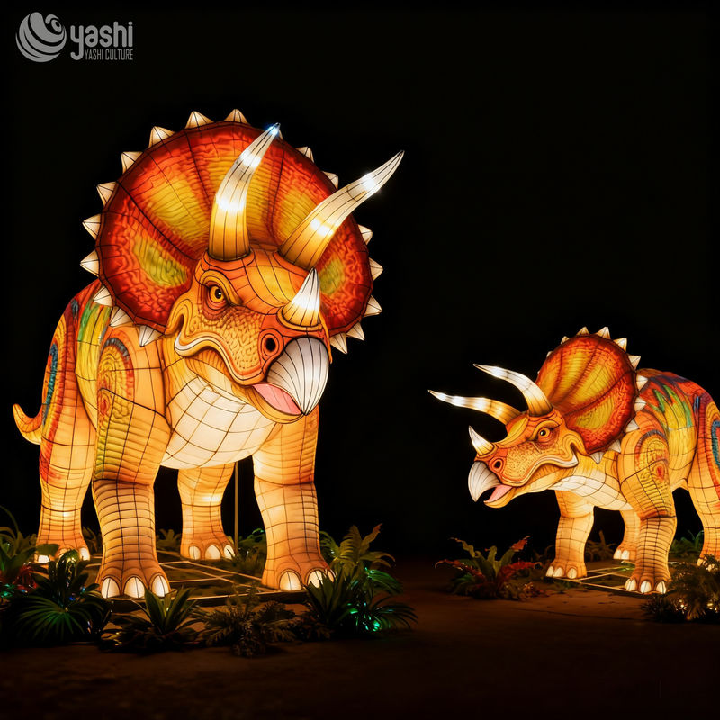 Custom Triceratops Dinosaur Lantern, Large Dinosaur LED Light Sculpture for Dino Theme Light Festival
