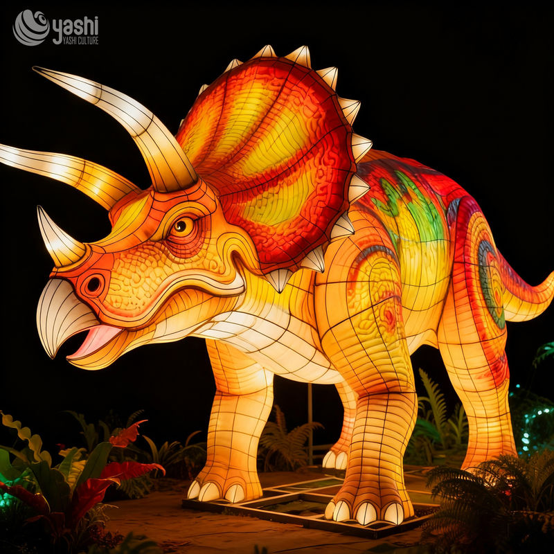 Custom Triceratops Dinosaur Lantern, Large Dinosaur LED Light Sculpture for Dino Theme Light Festival