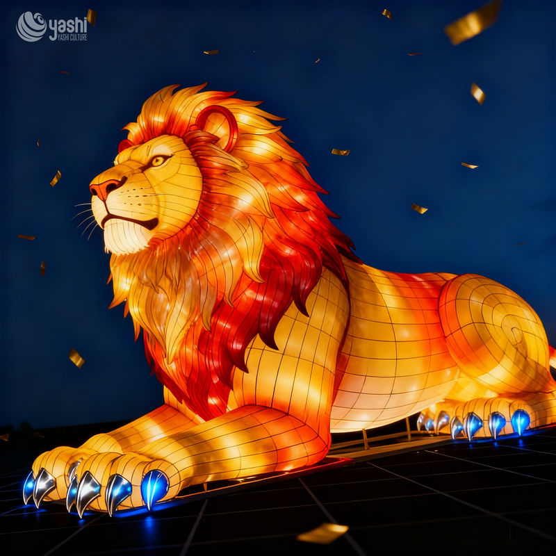 Custom Lying Lion Lantern | Large LED African Lion Light Sculpture for Wildlife Theme Outdoor Light Exhibition
