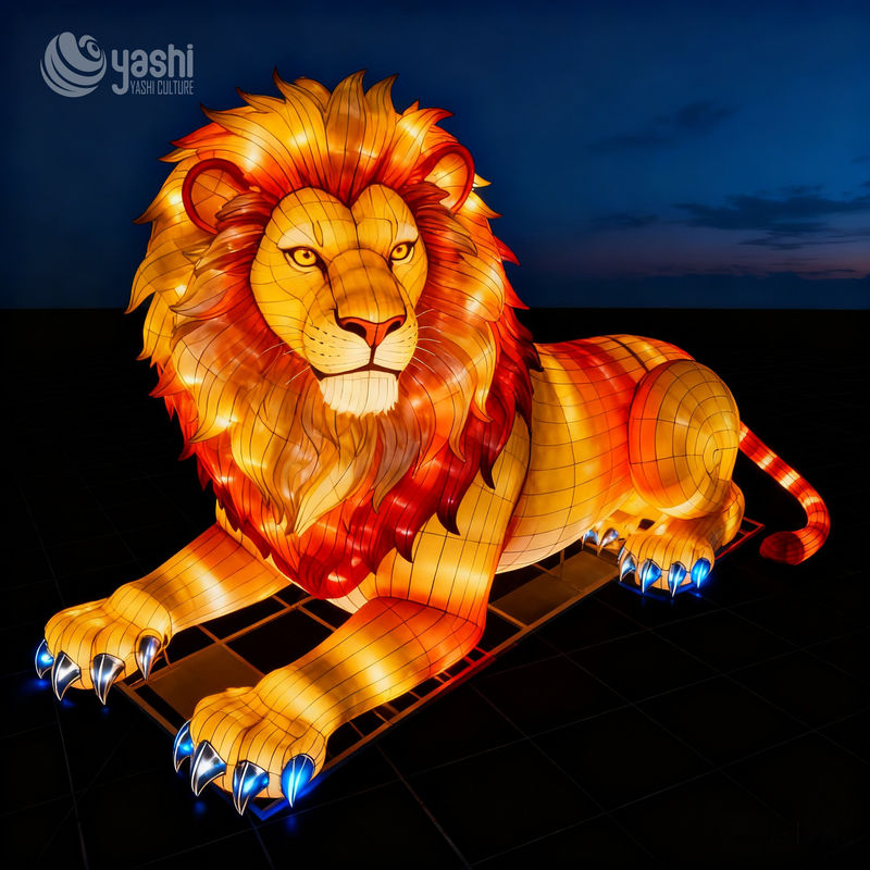 Custom Lying Lion Lantern | Large LED African Lion Light Sculpture for Wildlife Theme Outdoor Light Exhibition