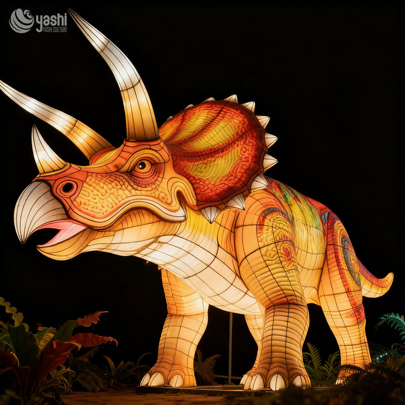 Triceratops Dinosaur Lantern - Waterproof Outdoor Silk Lantern - Realistic Dinosaur Sculpture Lantern