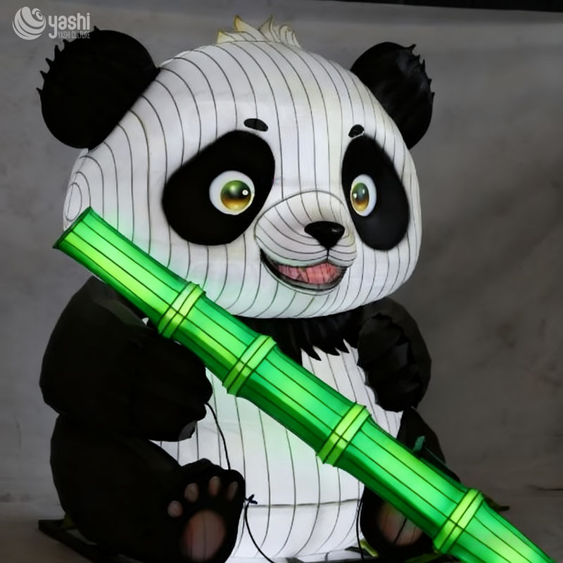 Custom Giant Panda with Bamboo Lantern | Cute Animal LED Light Sculpture for Chinese‑Theme Light Exhibition