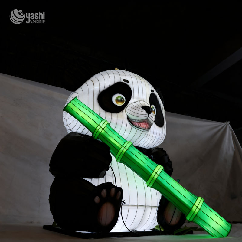 Custom Giant Panda with Bamboo Lantern | Cute Animal LED Light Sculpture for Chinese‑Theme Light Exhibition