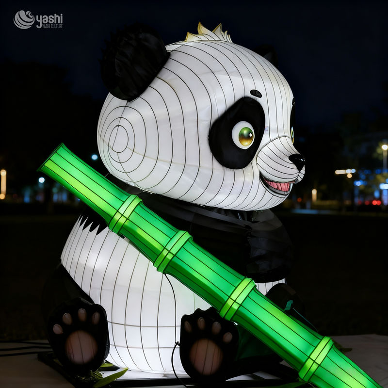 Custom Giant Panda with Bamboo Lantern | Cute Animal LED Light Sculpture for Chinese‑Theme Light Exhibition