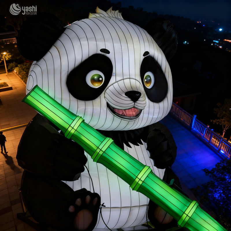 Custom Giant Panda with Bamboo Lantern | Cute Animal LED Light Sculpture for Chinese‑Theme Light Exhibition