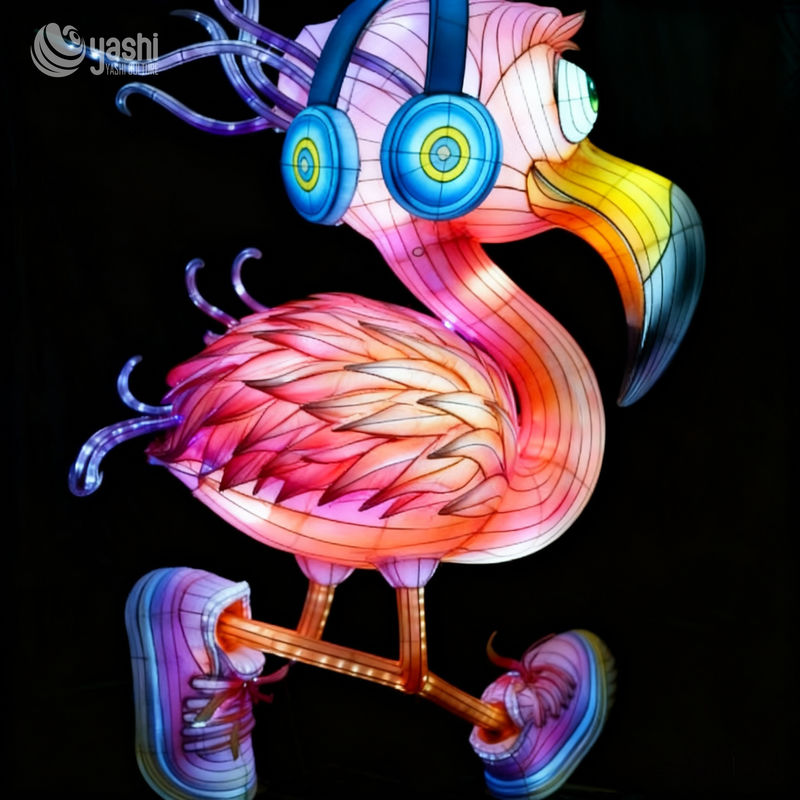 Custom Cool Cartoon Flamingo Lantern, Hip‑hop Style Flamingo with Headphones Sneakers LED Light Sculpture