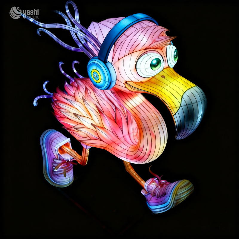 Custom Cool Cartoon Flamingo Lantern, Hip‑hop Style Flamingo with Headphones Sneakers LED Light Sculpture