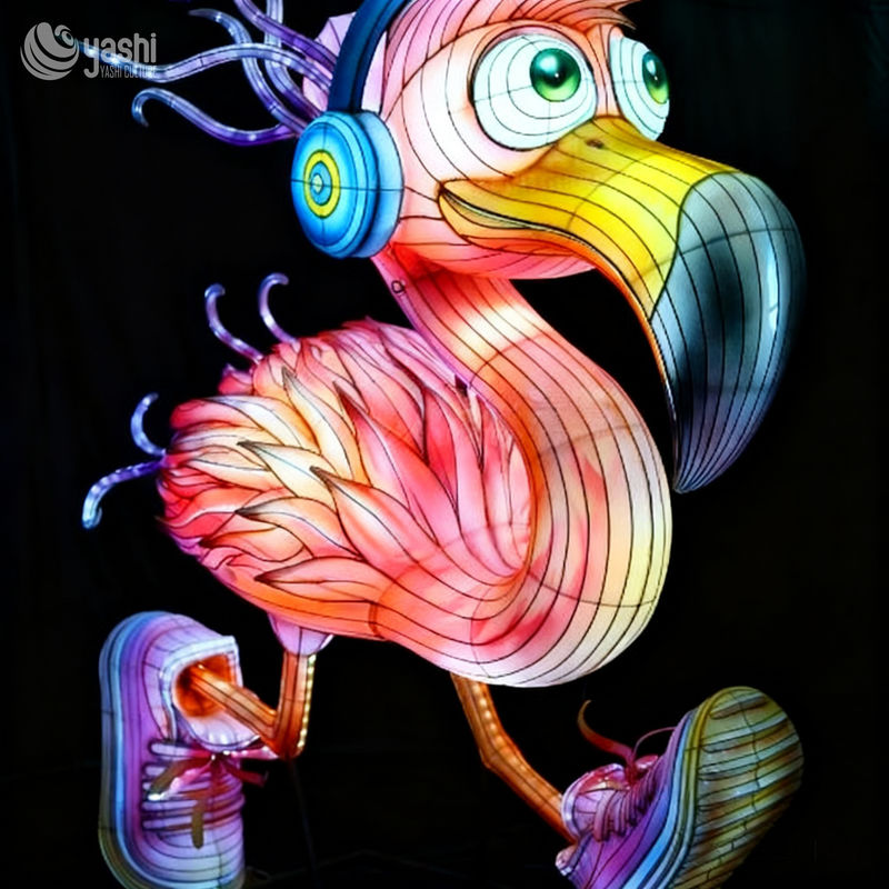 Custom Cool Cartoon Flamingo Lantern, Hip‑hop Style Flamingo with Headphones Sneakers LED Light Sculpture