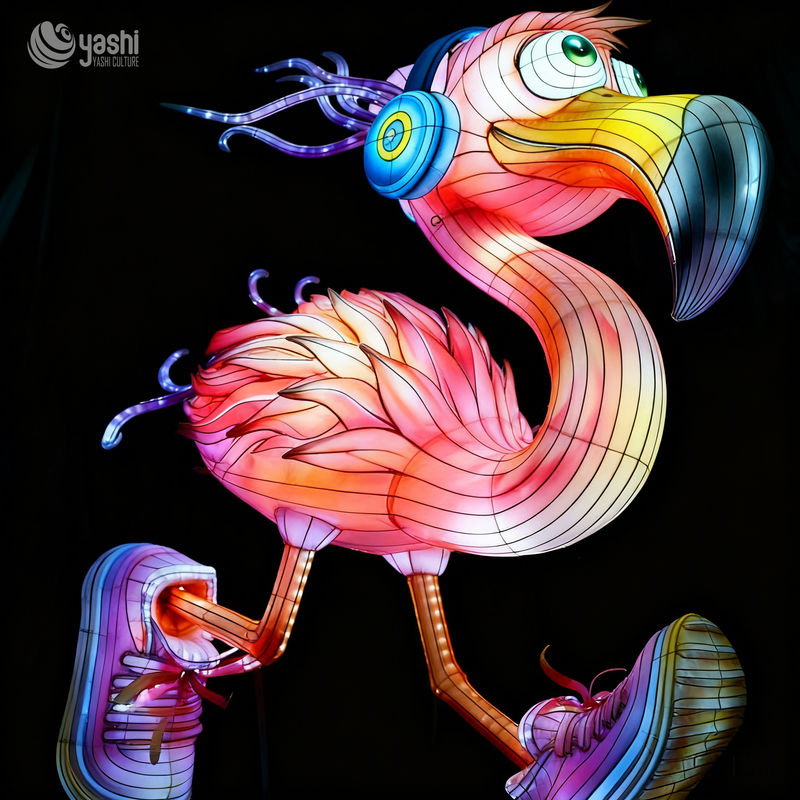 Custom Cool Cartoon Flamingo Lantern, Hip‑hop Style Flamingo with Headphones Sneakers LED Light Sculpture