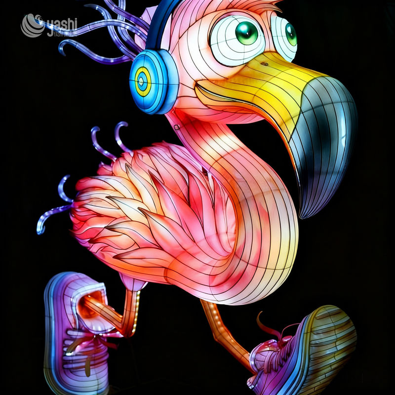 Custom Cool Cartoon Flamingo Lantern, Hip‑hop Style Flamingo with Headphones Sneakers LED Light Sculpture