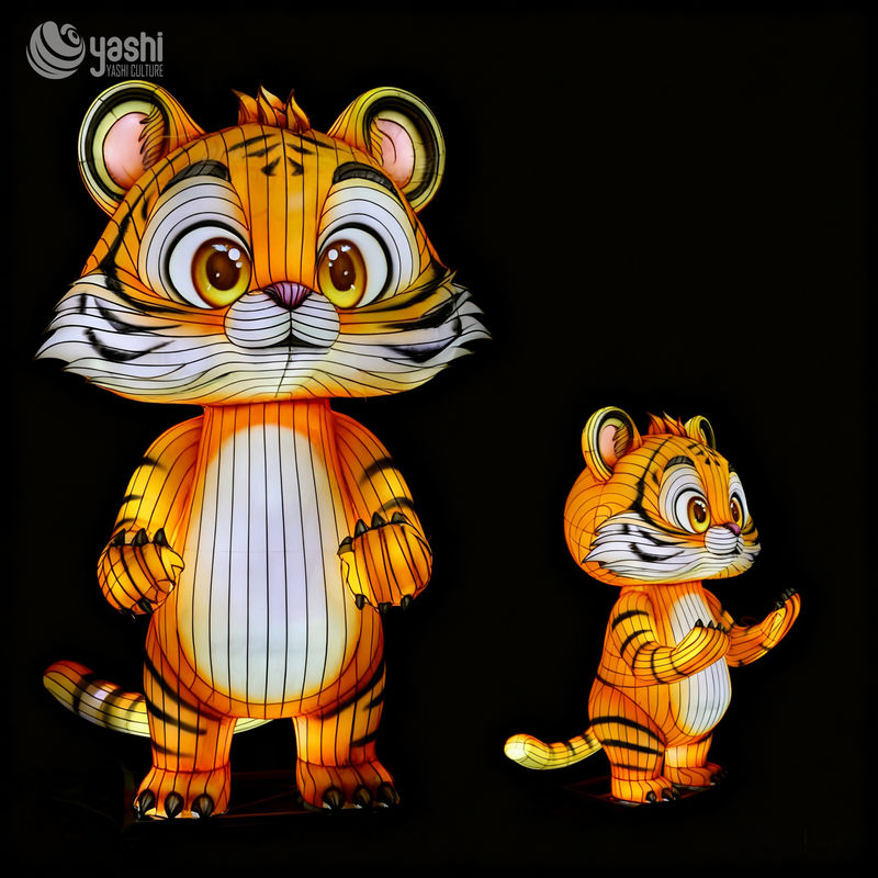 Chinese Traditional Festival Lantern - Silk Lantern with Tiger Zodiac Design - Theme Park Decoration