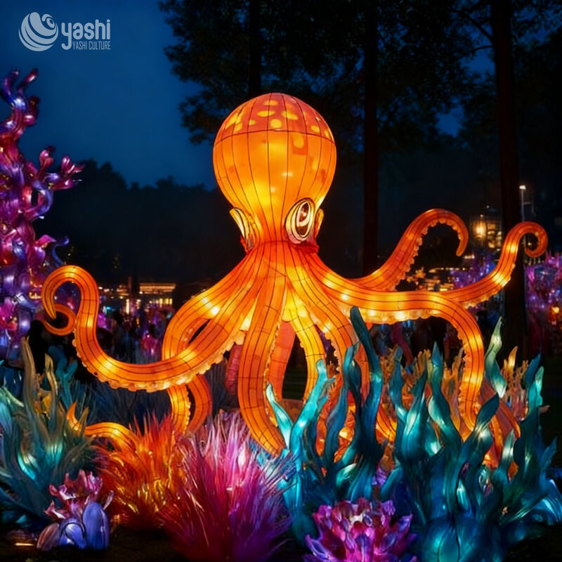 Custom Ocean Octopus Lantern | Large LED Marine Creature Light Sculpture for Aquatic Theme Outdoor Night Exhibition