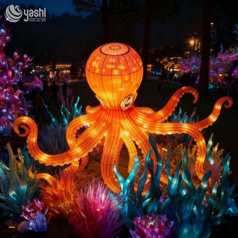 Custom Ocean Octopus Lantern | Large LED Marine Creature Light Sculpture for Aquatic Theme Outdoor Night Exhibition