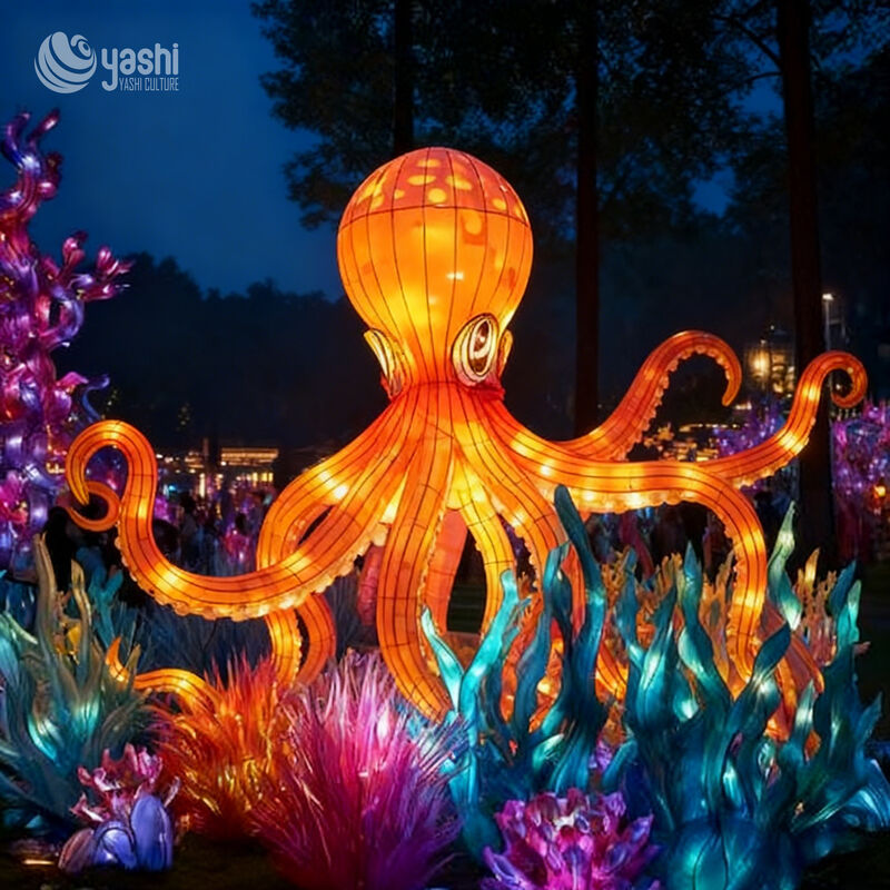 Custom Ocean Octopus Lantern | Large LED Marine Creature Light Sculpture for Aquatic Theme Outdoor Night Exhibition