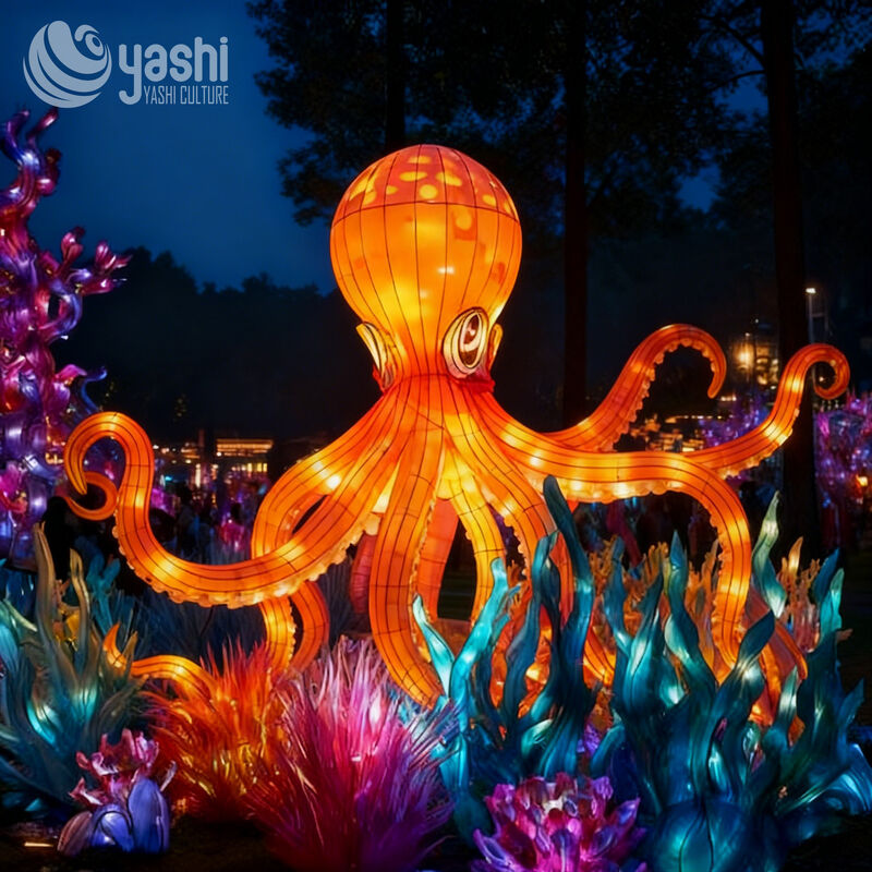 Custom Ocean Octopus Lantern | Large LED Marine Creature Light Sculpture for Aquatic Theme Outdoor Night Exhibition