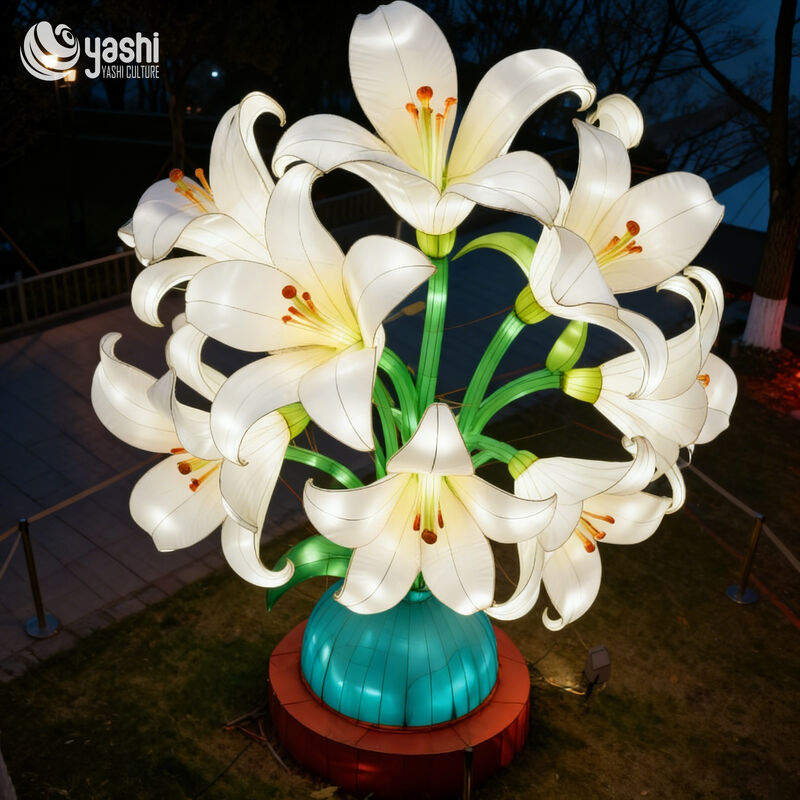 Custom Giant Lily Bouquet Vase Lantern, Large LED Floral Light Sculpture for Park & Plaza Events