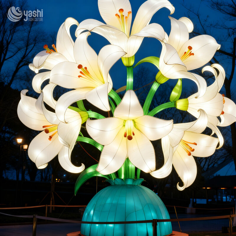 Custom Giant Lily Bouquet Vase Lantern, Large LED Floral Light Sculpture for Park & Plaza Events