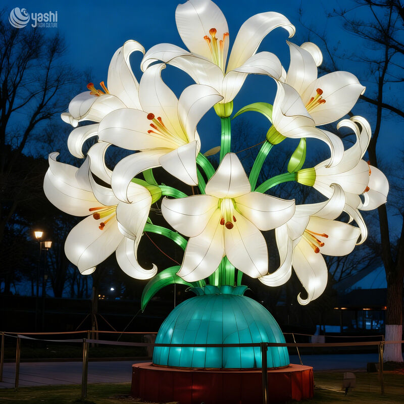 Custom Giant Lily Bouquet Vase Lantern, Large LED Floral Light Sculpture for Park & Plaza Events