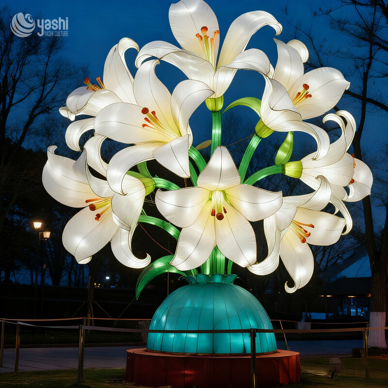 Custom Giant Lily Bouquet Vase Lantern, Large LED Floral Light Sculpture for Park & Plaza Events