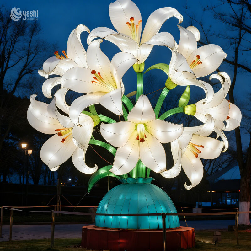 Custom Giant Lily Bouquet Vase Lantern, Large LED Floral Light Sculpture for Park & Plaza Events
