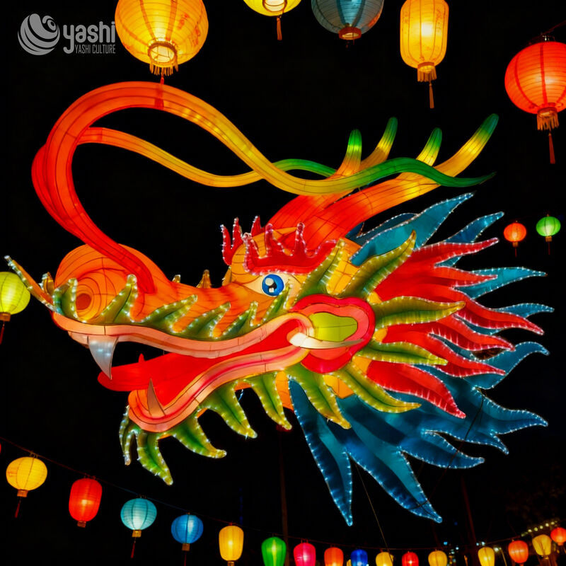 Custom Chinese Dragon Head Lantern, Hanging Oriental Dragon LED Light Sculpture for Festival Show