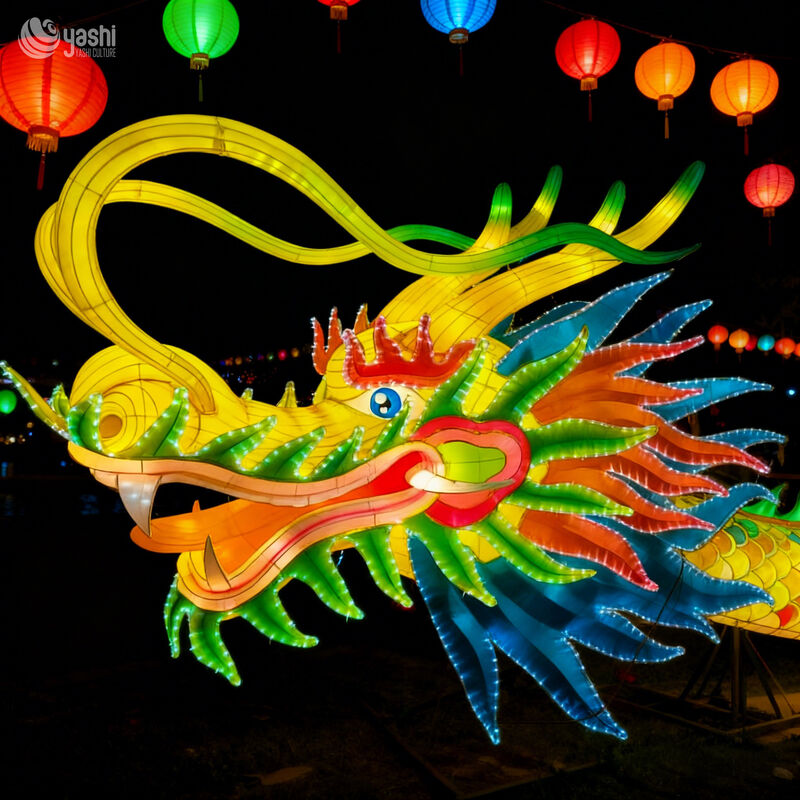 Custom Chinese Dragon Head Lantern, Hanging Oriental Dragon LED Light Sculpture for Festival Show