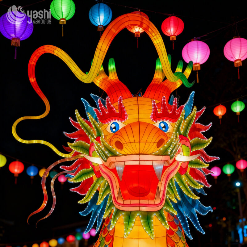 Custom Chinese Dragon Head Lantern, Hanging Oriental Dragon LED Light Sculpture for Festival Show