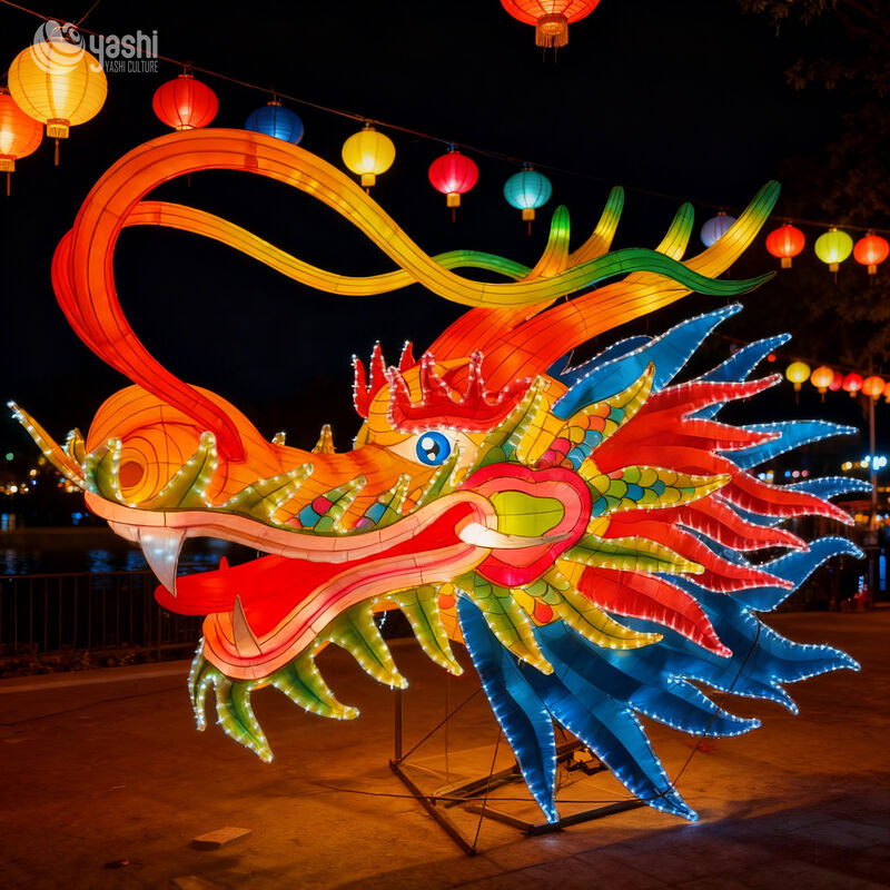 Custom Chinese Dragon Head Lantern, Hanging Oriental Dragon LED Light Sculpture for Festival Show