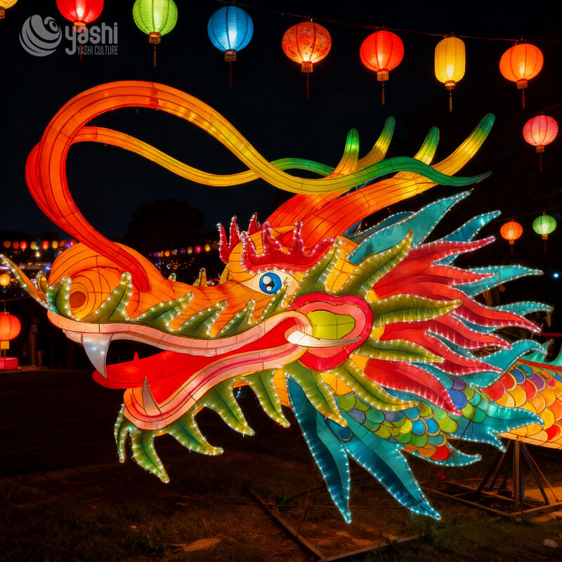 Custom Chinese Dragon Head Lantern, Hanging Oriental Dragon LED Light Sculpture for Festival Show