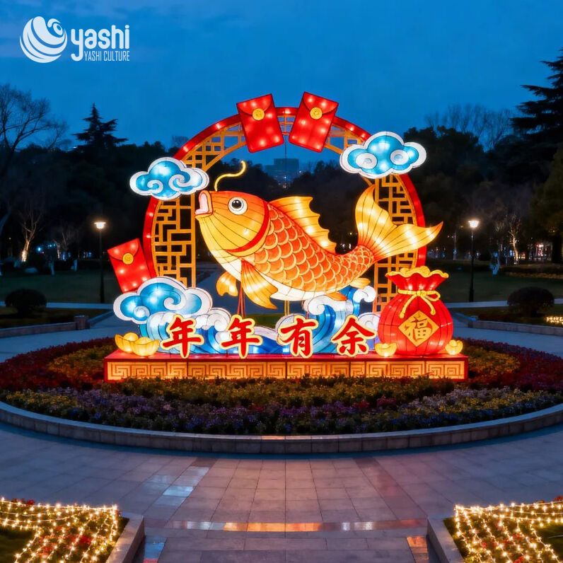 Custom Chinese Koi Fish Zigong Lantern, Annual Surplus New Year LED Light Sculpture, Waterproof Outdoor Spring Festival Light Installation