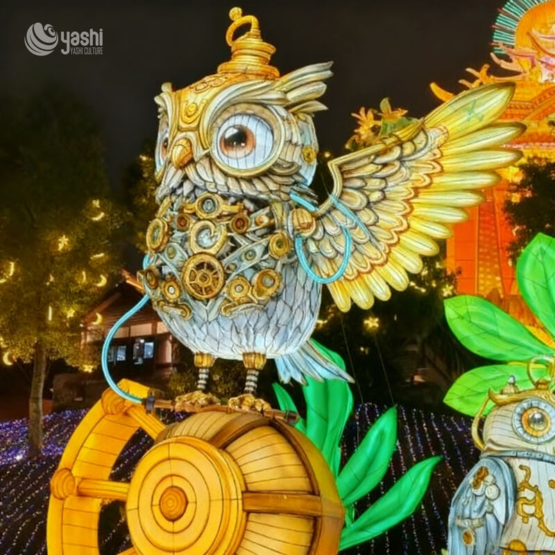 Custom Steampunk Gear‑Style Owl Zigong Lantern, Large LED Mechanical Bird Light Sculpture for Outdoor Theme Night Festival