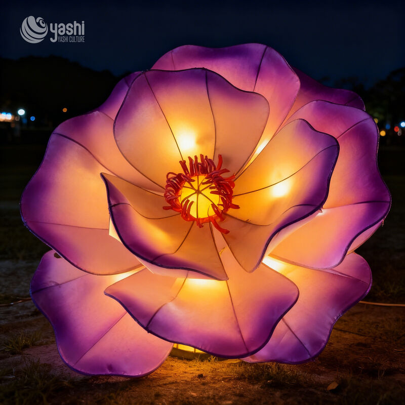 Zestaw ręcznie robionych lampionów LED z wielokolorowych tkanin kwiatowych, ręcznie robione ozdoby świetlne z kwiatów do dekoracji festiwalowej