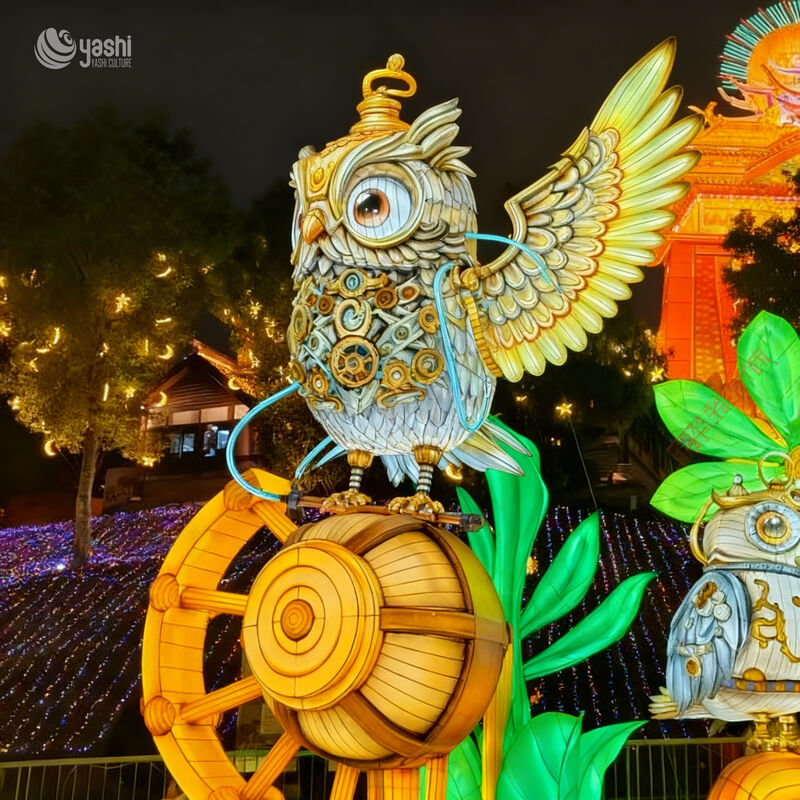 Custom Steampunk Gear‑Style Owl Zigong Lantern, Large LED Mechanical Bird Light Sculpture for Outdoor Theme Night Festival