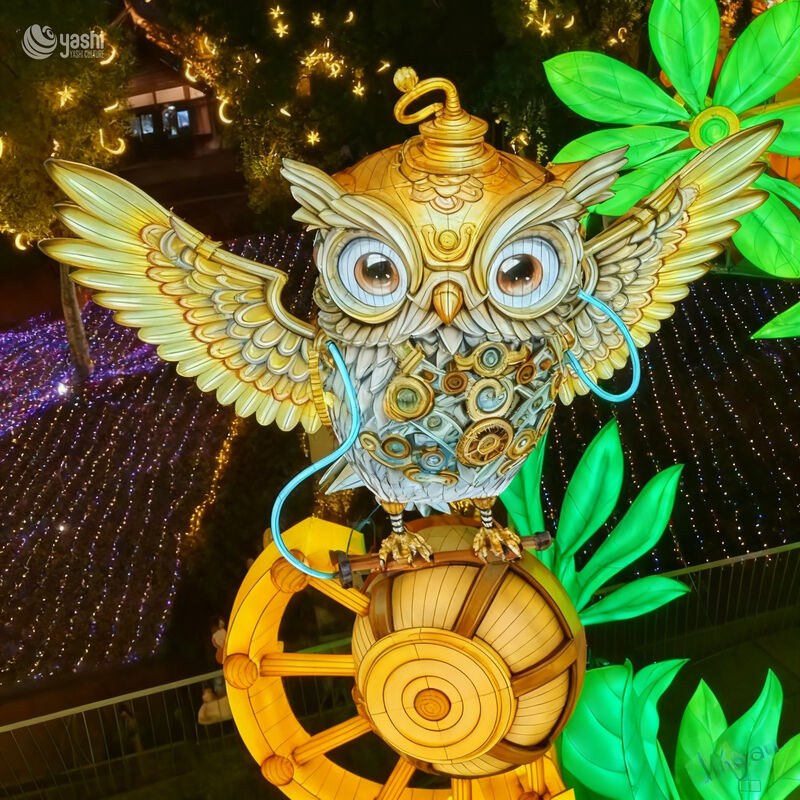 Custom Steampunk Gear‑Style Owl Zigong Lantern, Large LED Mechanical Bird Light Sculpture for Outdoor Theme Night Festival