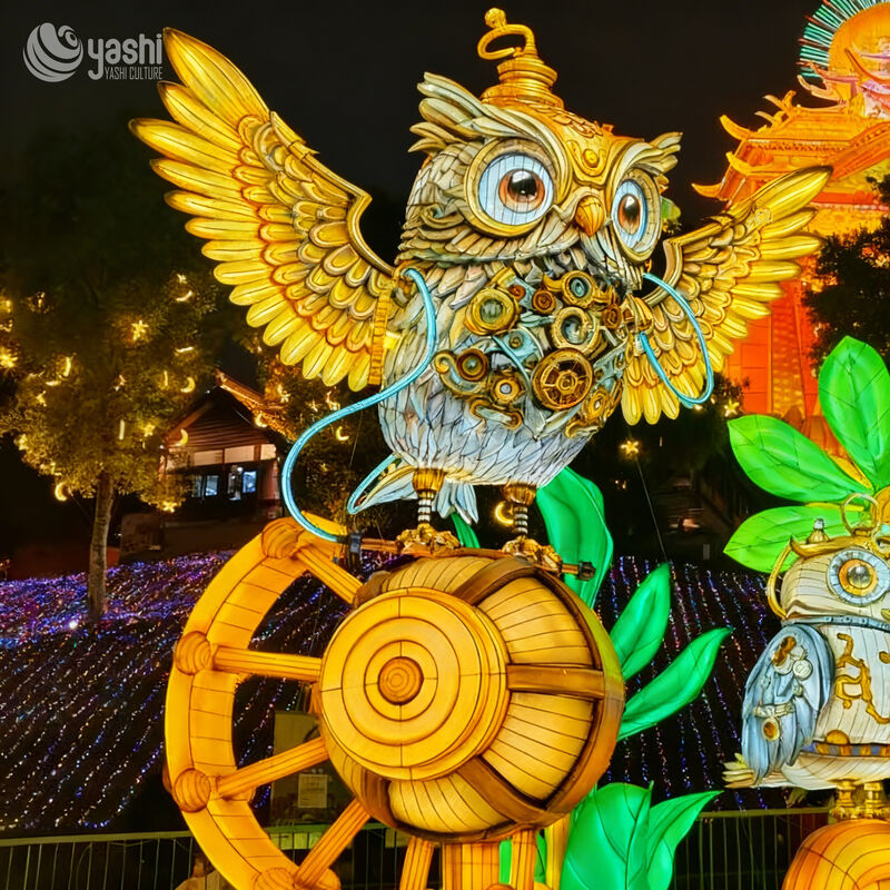 Custom Steampunk Gear‑Style Owl Zigong Lantern, Large LED Mechanical Bird Light Sculpture for Outdoor Theme Night Festival