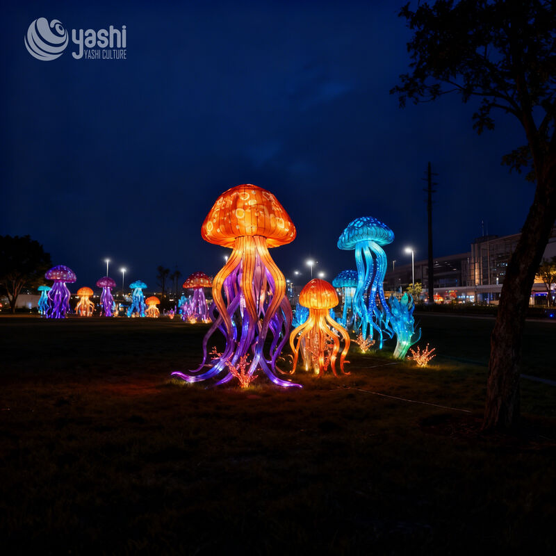 Custom Jellyfish Lantern Set, Colorful Ocean Theme Jellyfish LED Light Sculpture for Outdoor Light Show